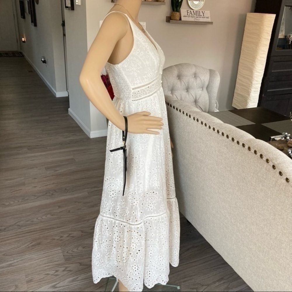 ✨White embroidery lace ruffle hem long maxi dress 👗 M - Picture 5 of 12